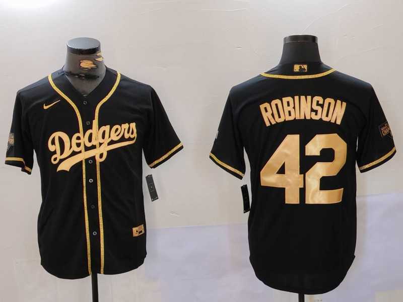 Men%27s Los Angeles Dodgers #42 Jackie Robinson Black Gold World Series Champions Cool Base Stitched Jersey->los angeles dodgers->MLB Jersey